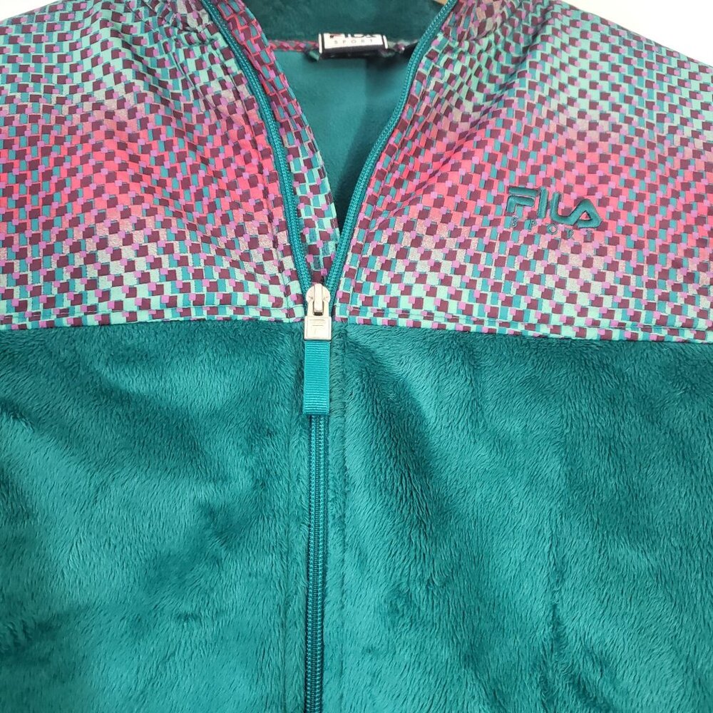 Fila Sport Womens Vintage 90s Teal Fleece Jacket Full Zip Athleisure Comfy‎ Soft - Picture 2 of 7